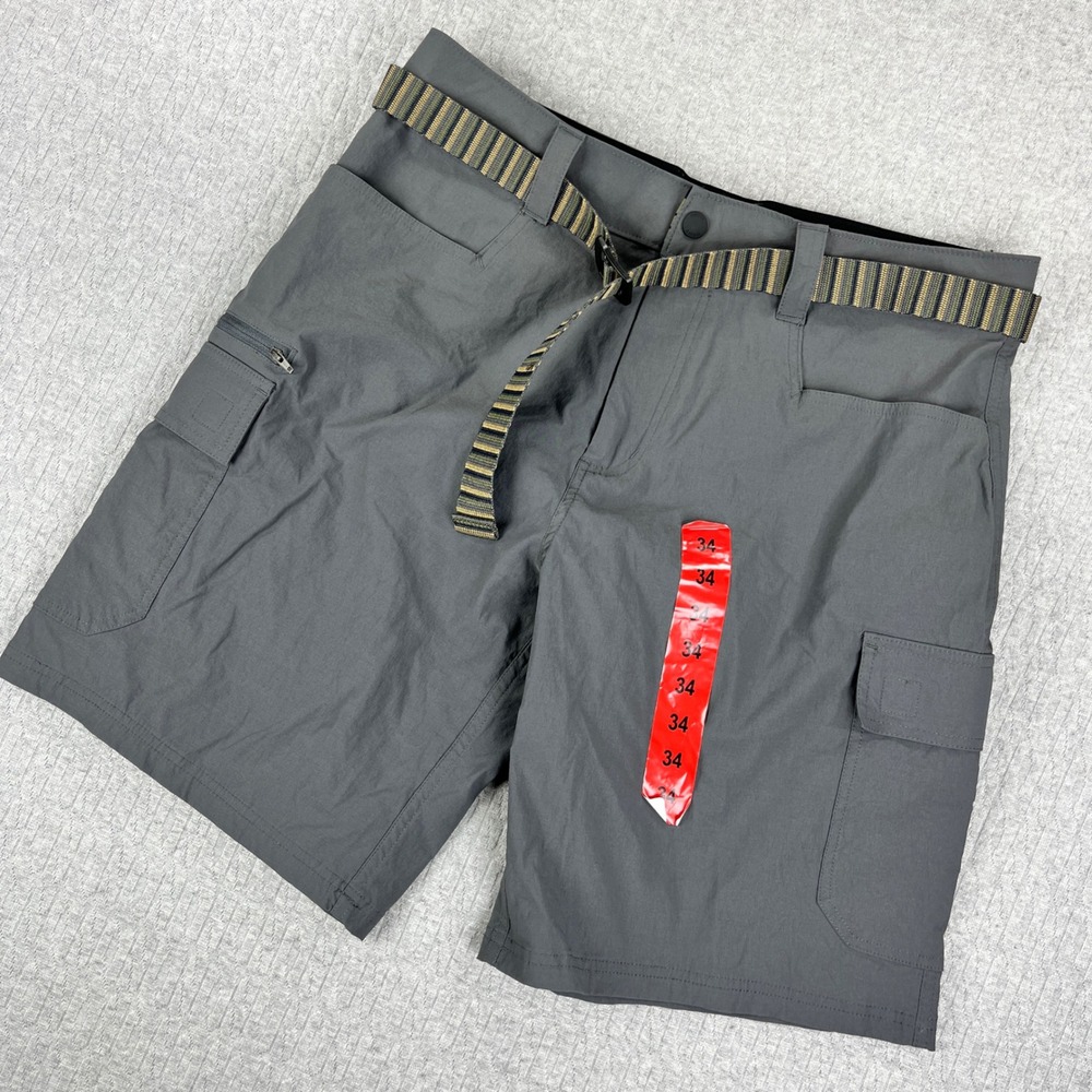 New Orvis Cargo Shorts Mens 34 Gray Hiking Outdoor Stretch Belted Utility